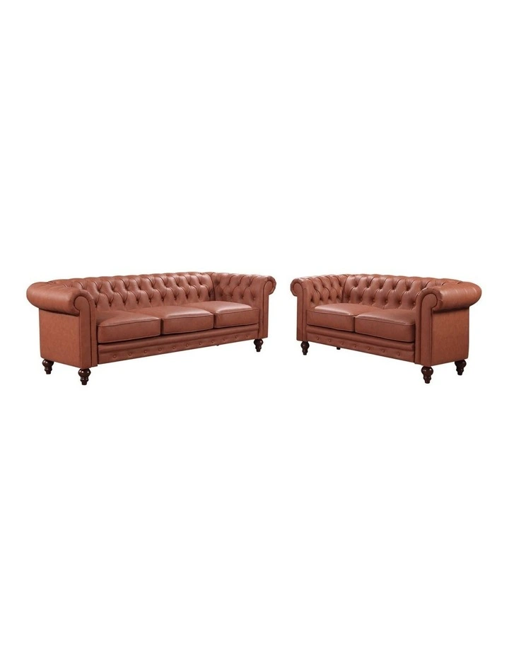 3+2 Seater Chesterfield Faux Leather Sofa in Brown image 1