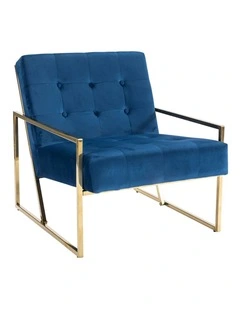 Velvet Fabric Golden Metal Base Arm Chair in Blue