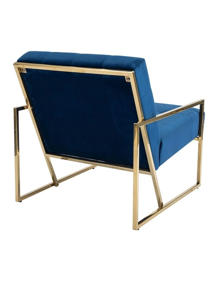 Velvet Fabric Golden Metal Base Arm Chair in Blue image 5