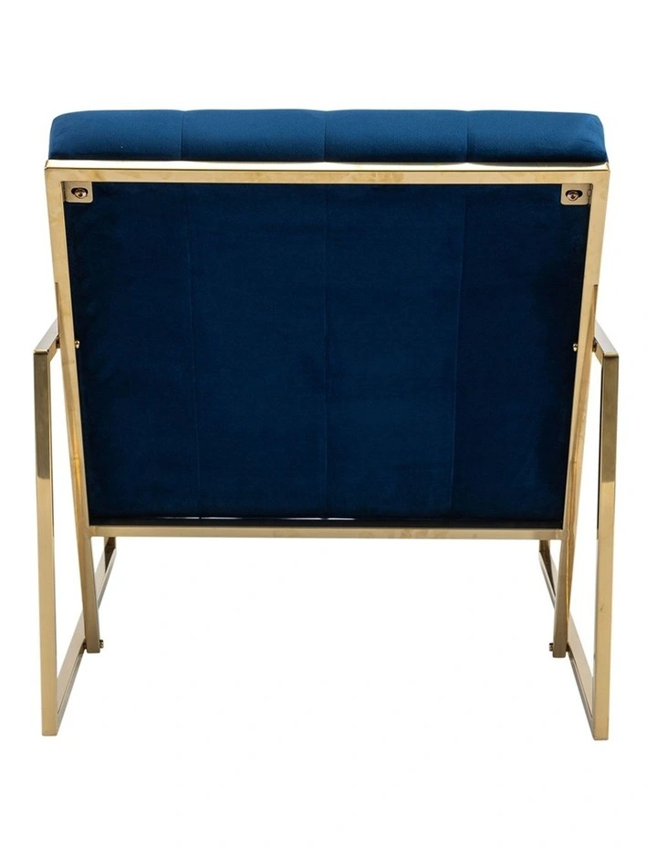 Velvet Fabric Golden Metal Base Arm Chair in Blue image 6