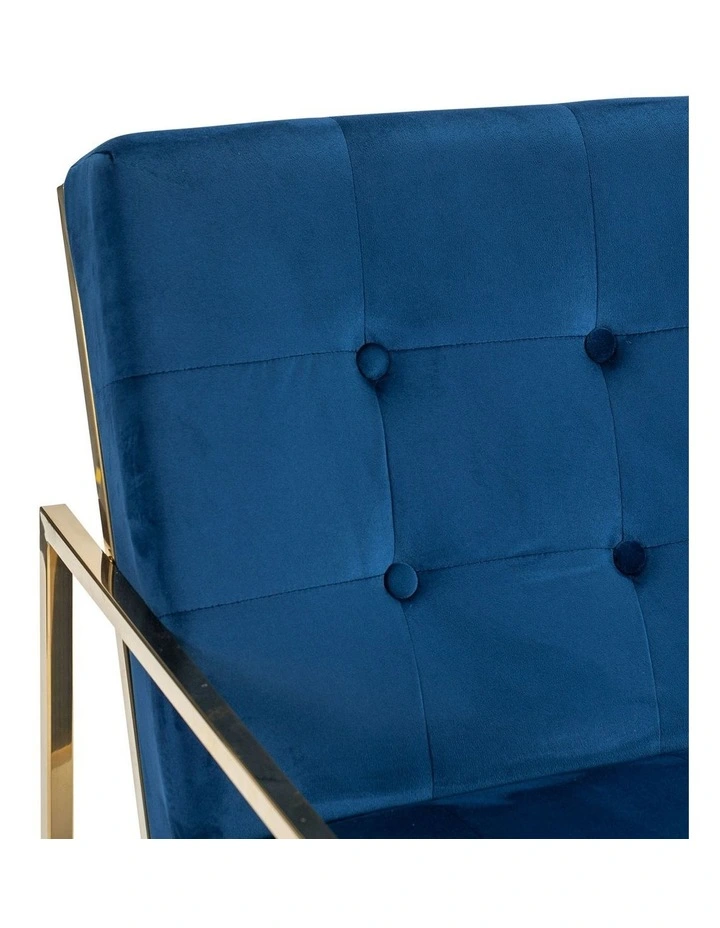Velvet Fabric Golden Metal Base Arm Chair in Blue image 7