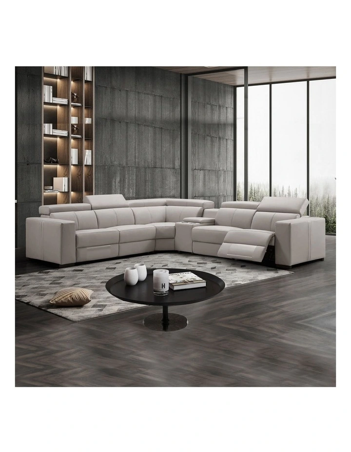 Genuine Leather 6 Seater Corner Sofa in Cream image 2