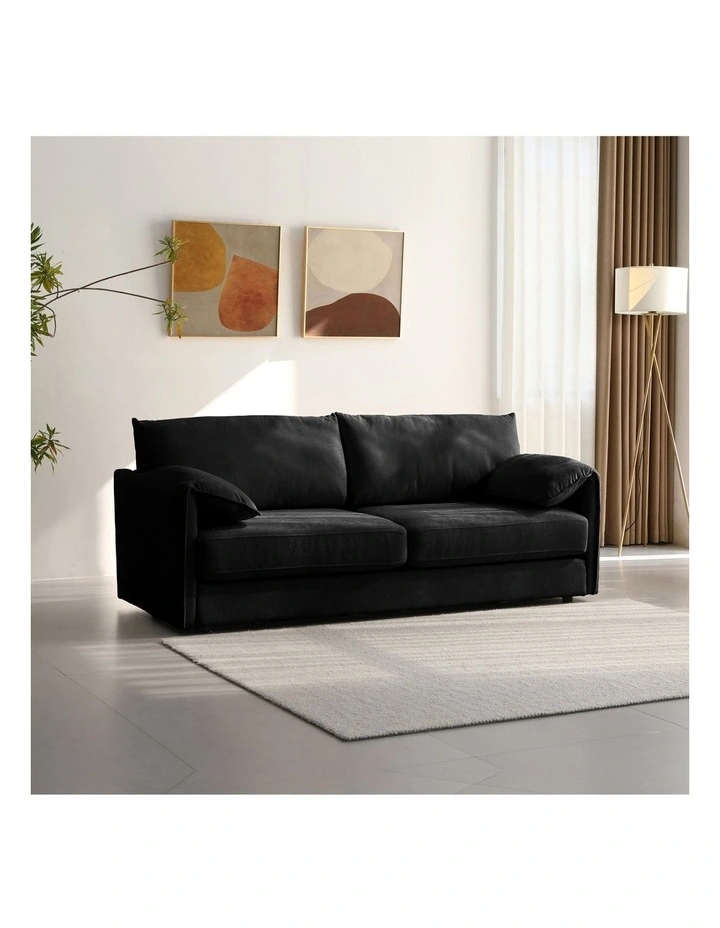 Fabric 3 Seater Sofa Bed in Black image 2