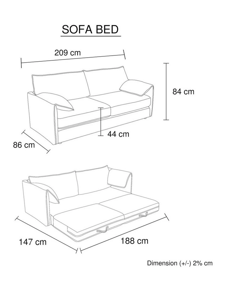 Fabric 3 Seater Sofa Bed in Black image 7