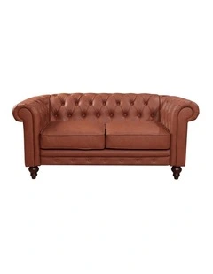 Faux Leather Chesterfield 2 Seater Sofa in Brown