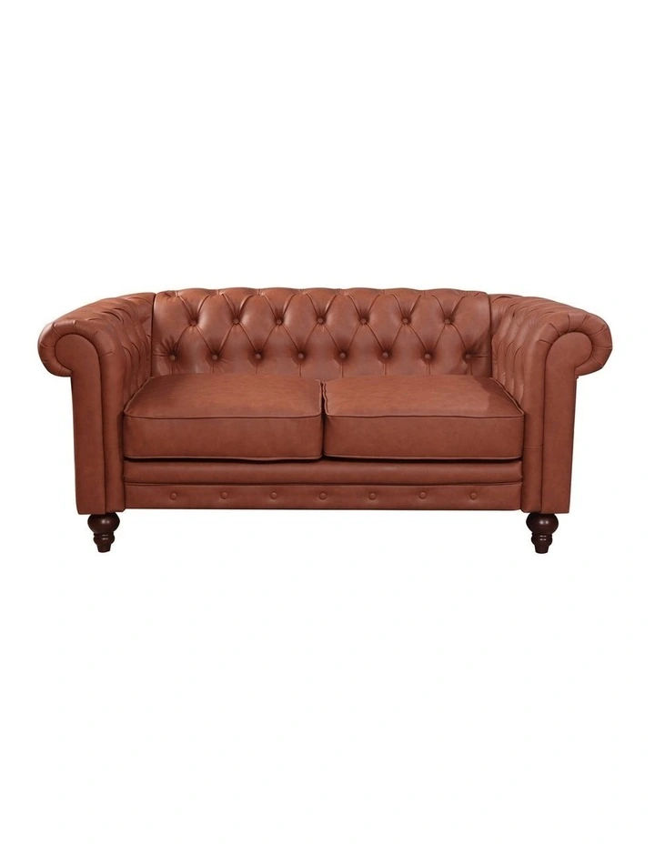 Faux Leather Chesterfield 2 Seater Sofa in Brown image 1