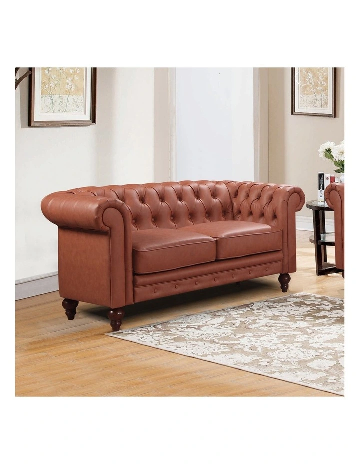 Faux Leather Chesterfield 2 Seater Sofa in Brown image 2