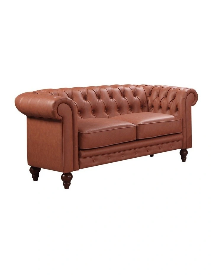 Faux Leather Chesterfield 2 Seater Sofa in Brown image 3
