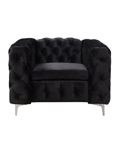 Tufted Velvet Fabric 1 Seater Sofa in Black