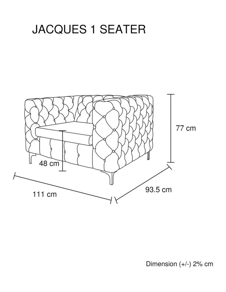 Tufted Velvet Fabric 1 Seater Sofa in Black image 7