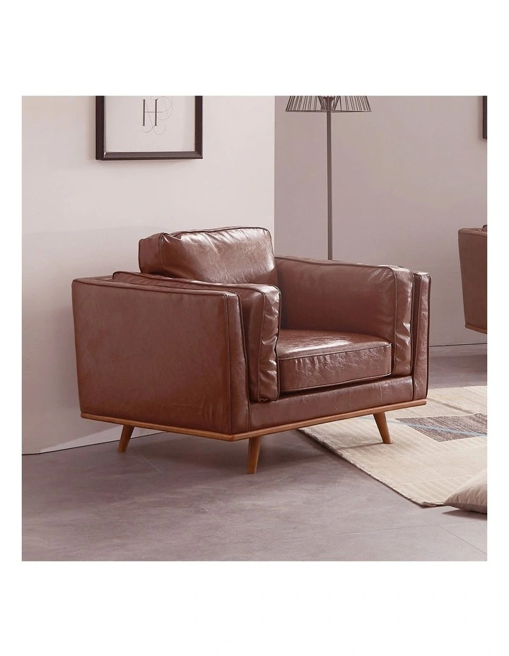 Single Seater Sofa PU Leather in Brown image 2