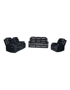 3 2 1 Seater LED PU Leather Recliner Set in Black