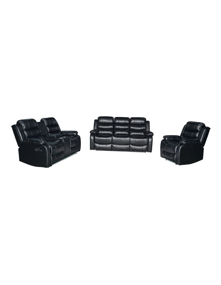 3 2 1 Seater LED PU Leather Recliner Set in Black image 1