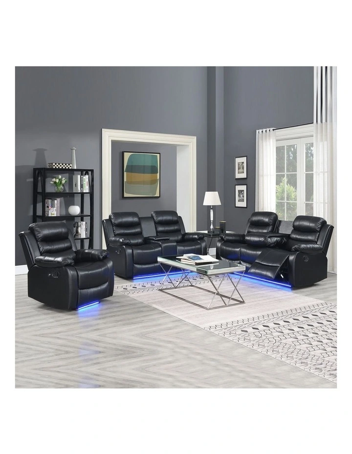 3 2 1 Seater LED PU Leather Recliner Set in Black image 2