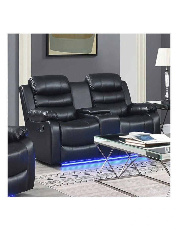 3 2 1 Seater LED PU Leather Recliner Set in Black image 5