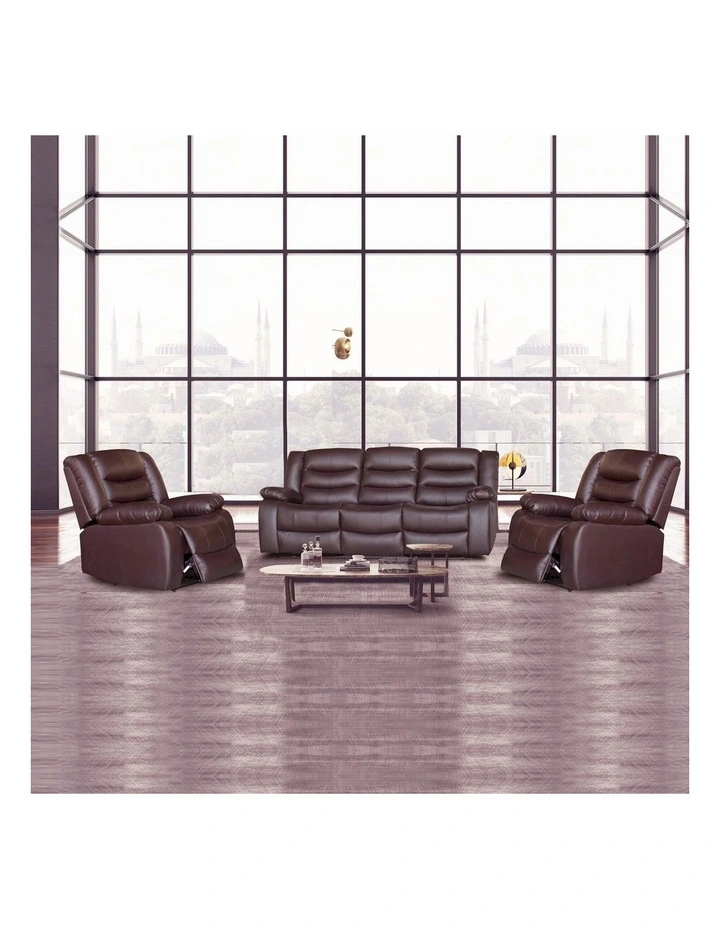 3R 1R 1R Faux Leather Recliner Set in Brown image 2
