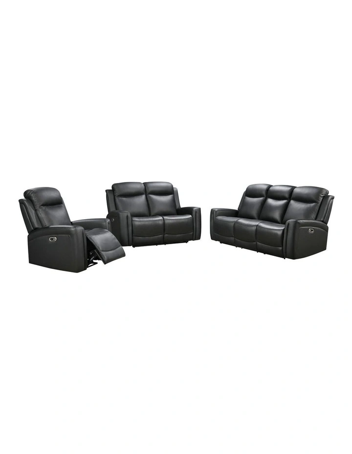 3R 2R 1R Genuine Leather Power Recliner in Black image 1