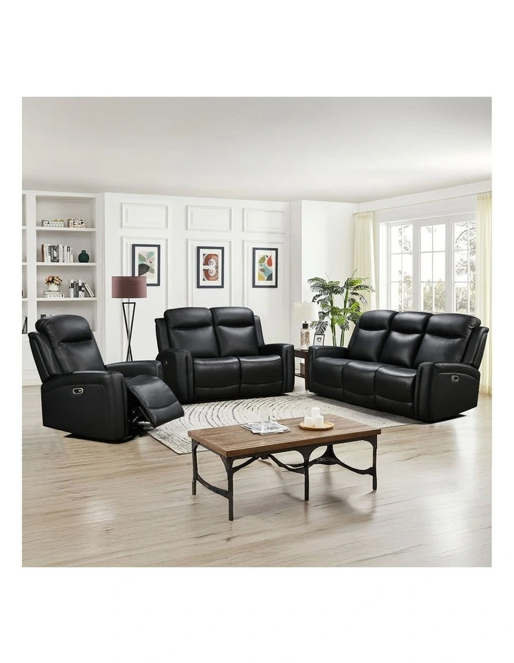 3R 2R 1R Genuine Leather Power Recliner in Black image 2