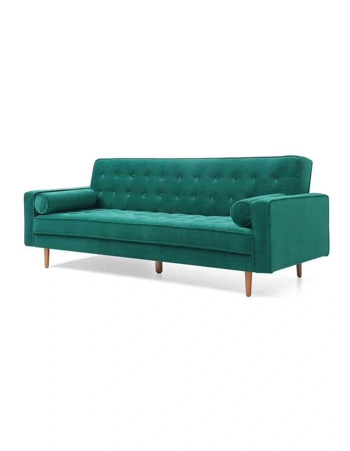 3 Seater Sofa Bed in Tufted Velvet Green image 1