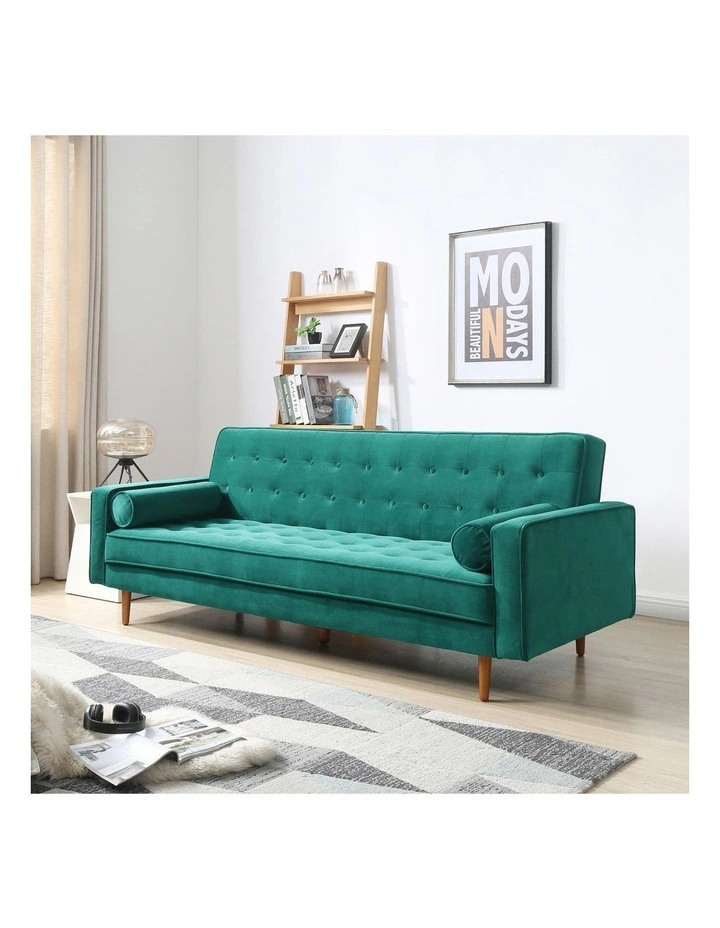 3 Seater Sofa Bed in Tufted Velvet Green image 2