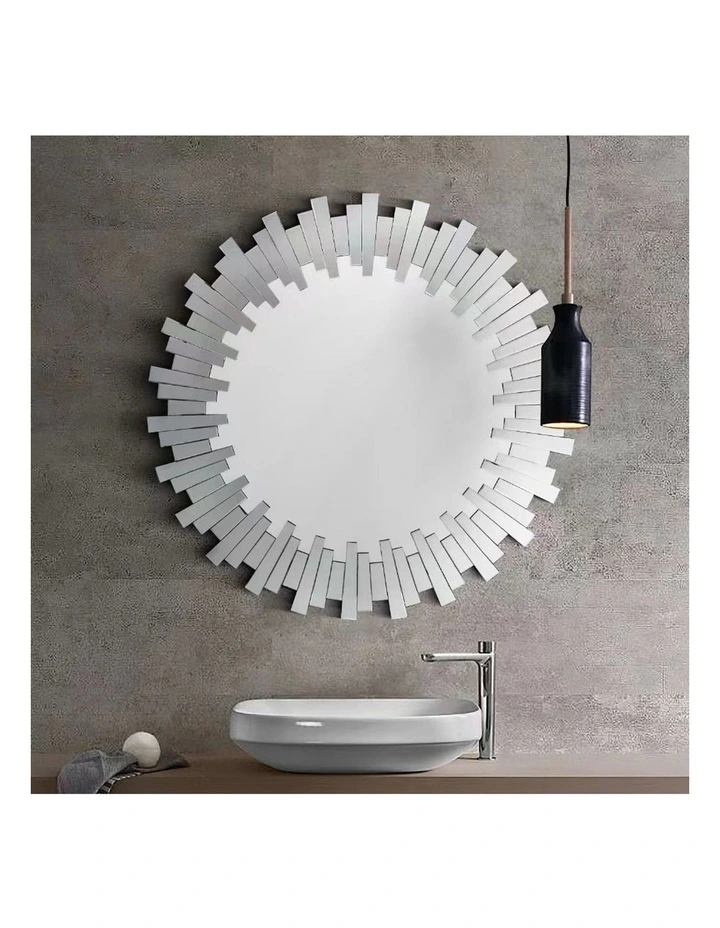 Sunburst Round Wall Mirror in Silver image 2