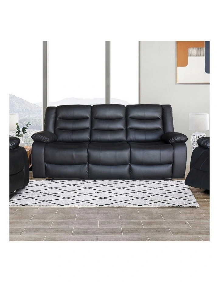 Recliner Faux Leather 3 Seater Sofa in Black image 2