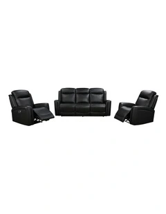 Genuine Leather Power Recliner Sofa 3+1+1 in Black