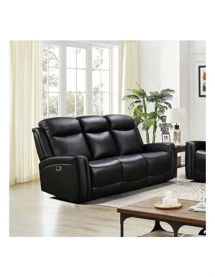Genuine Leather Power Recliner Sofa 3+1+1 in Black image 4