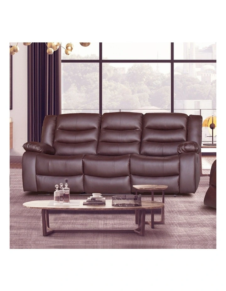 Faux Leather Recliner Sofa Set 3+1+1 in Brown image 3