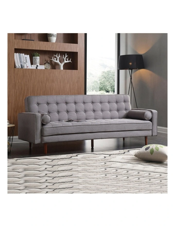Button Tufted Fabric 3 Seater Sofa Bed in Grey image 2