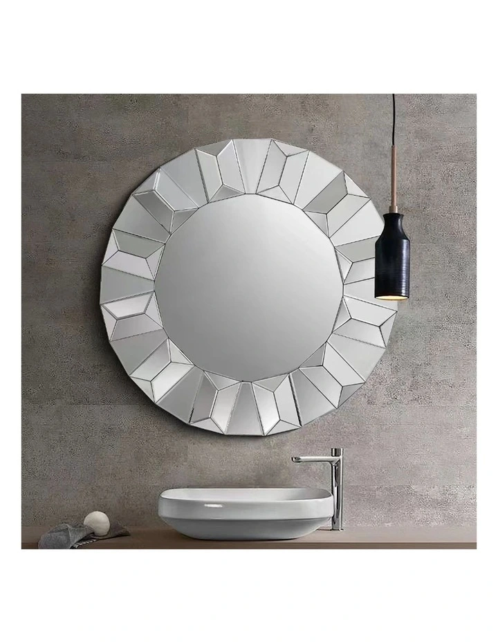Geometric Round Wall Mirror in Silver image 2