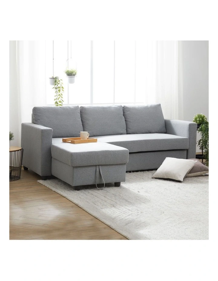 Fabric Sofa Bed 2 Seater in Grey/Chaise image 2