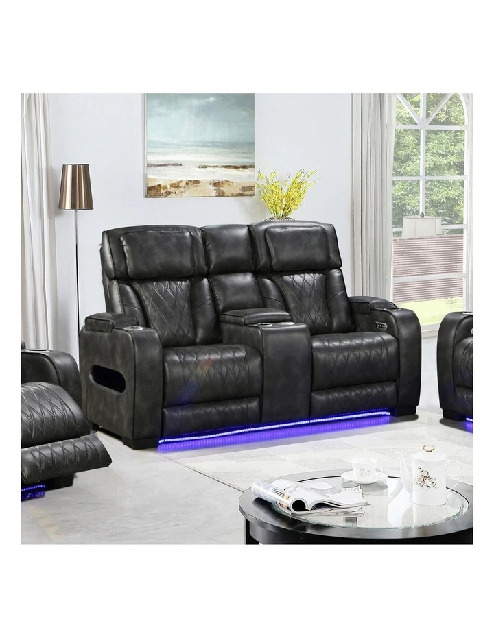 Electric Recliner LED Air Leather Sofa 3+2 Seater in Dark Grey image 6
