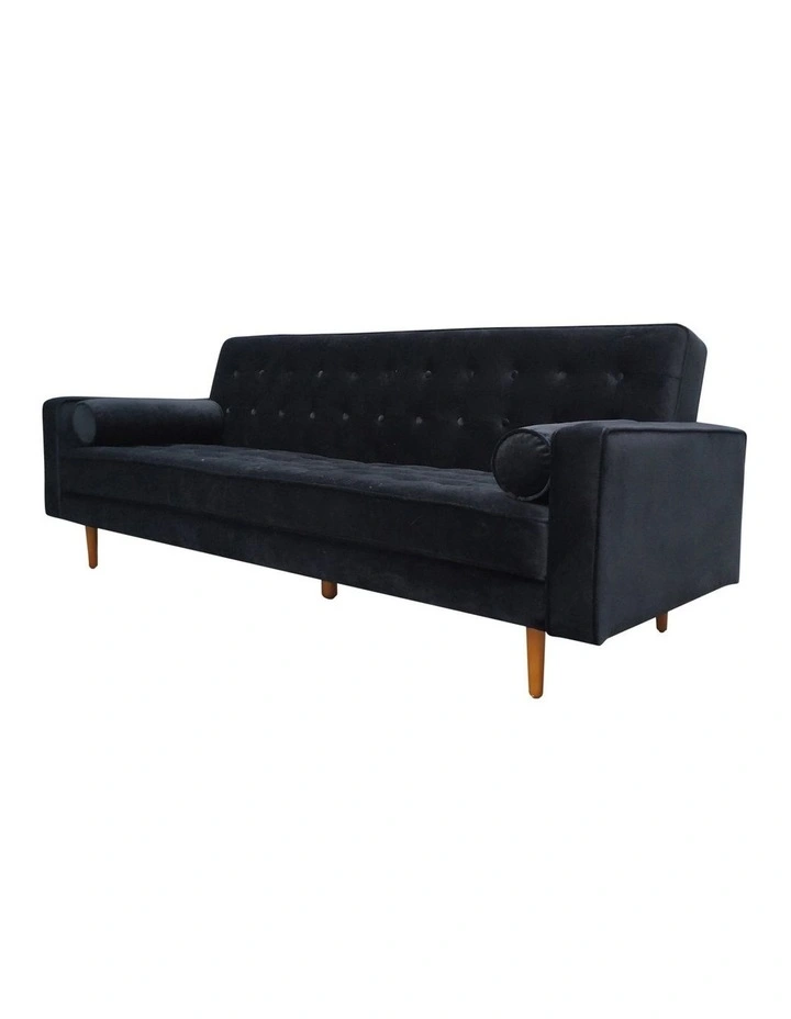 Tufted Velvet Sofa Bed 3 Seater in Black image 1