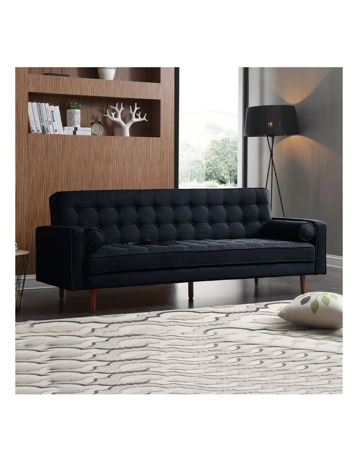 Tufted Velvet Sofa Bed 3 Seater in Black image 2