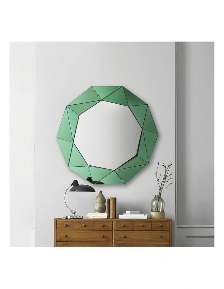 MDF Wall Mirror in Silver & Green Frame image 2