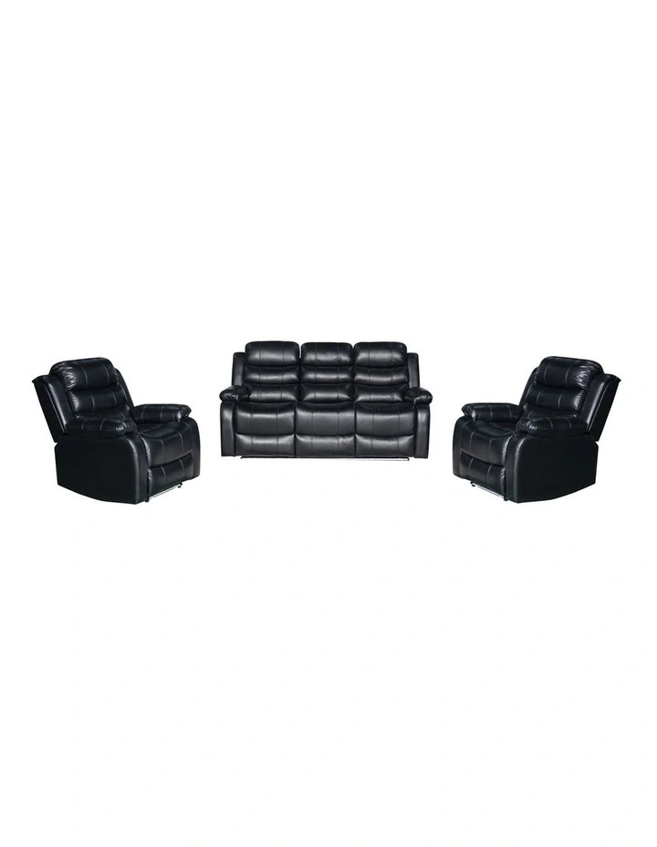 3+2 Seater Led Pu Leather Recliner Set in Black image 1