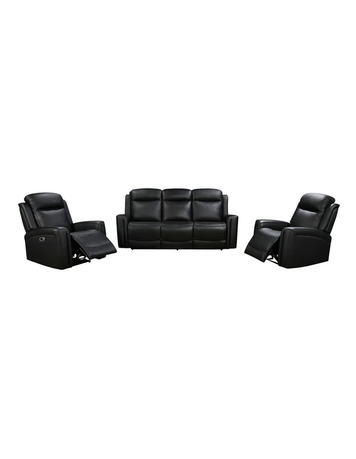3R 2R Genuine Leather Power Recliner Black image 1