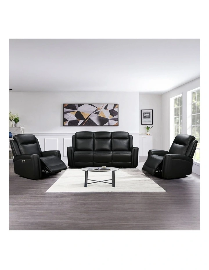 3R 2R Genuine Leather Power Recliner Black image 2