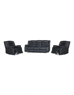 Faux Leather 3R+1R+1R Recliner Set in Black