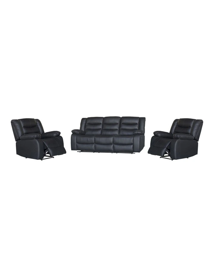 Faux Leather 3R+1R+1R Recliner Set in Black image 1