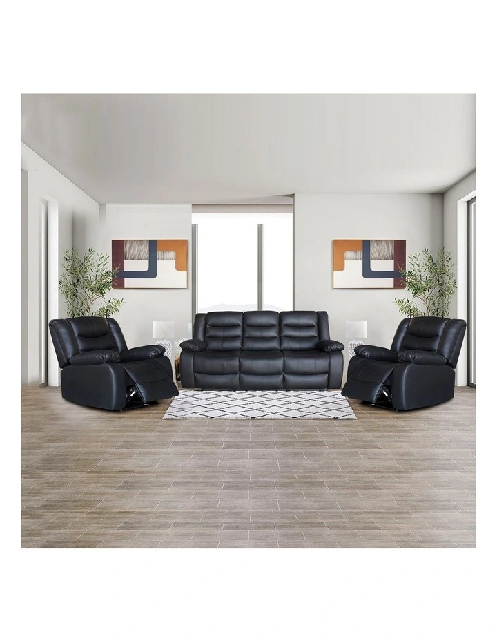 Faux Leather 3R+1R+1R Recliner Set in Black image 2