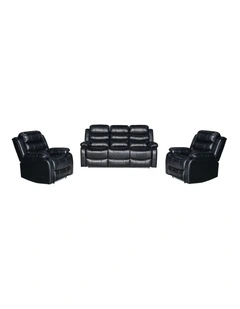 3 1 1 Seater Led Pu Leather Recliner Set in Black