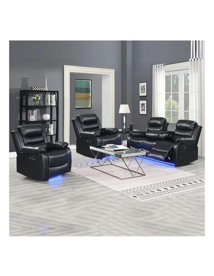 3 1 1 Seater Led Pu Leather Recliner Set in Black image 2