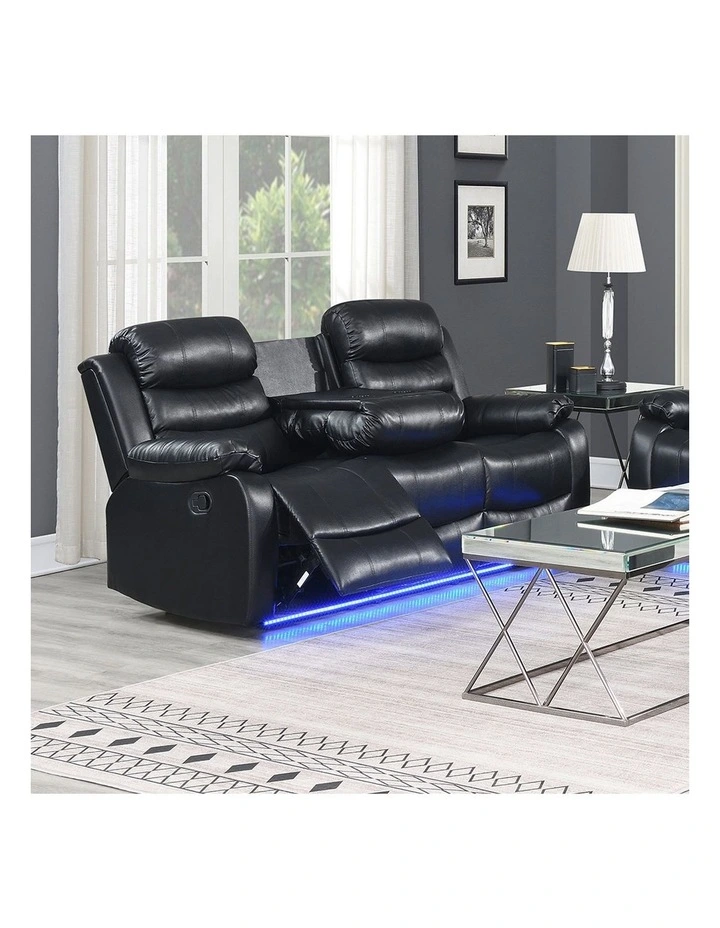 3 1 1 Seater Led Pu Leather Recliner Set in Black image 4