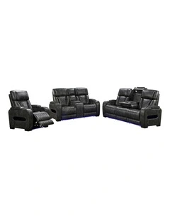 3R+2R+1R Led Air Leather Electric Recliner in Dark Grey