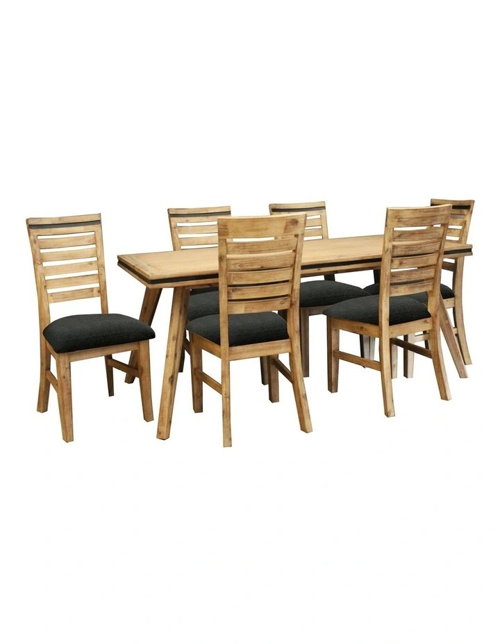 Solid Acacia Dining Set 7 Pieces in Silver Brush image 2