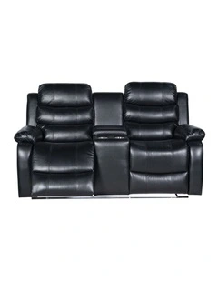 2 Seater Led Pu Leather Recliner in Black