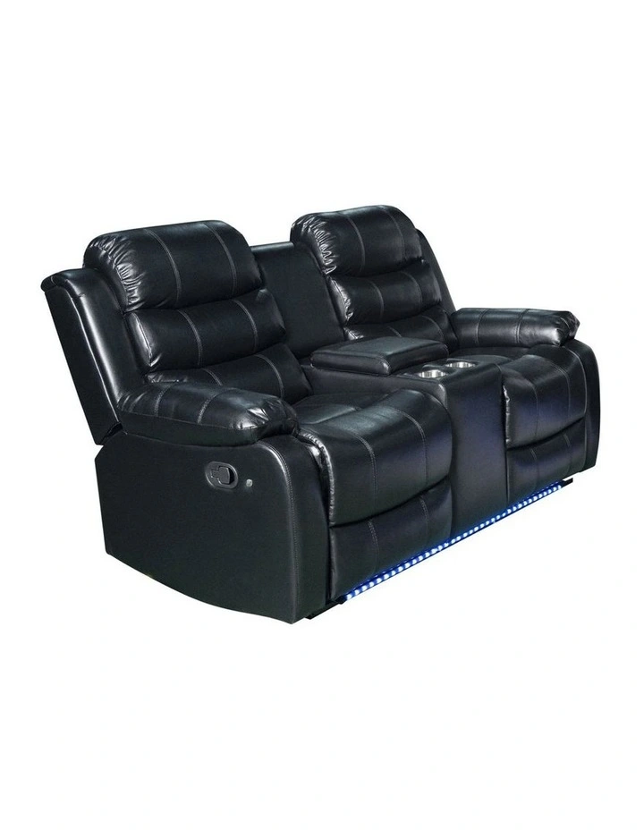 2 Seater Led Pu Leather Recliner in Black image 3