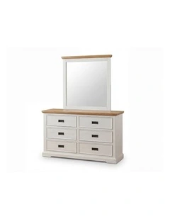 Miami Chest With Mirror 6 Storage Drawers Slim Metal Handles Dressing in White